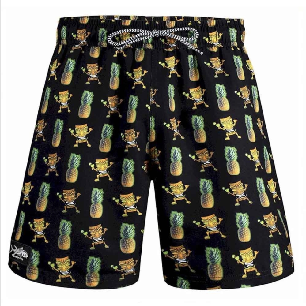 Mai Tai Volley Shorts-Dancing Tiki-M Pineapple with net